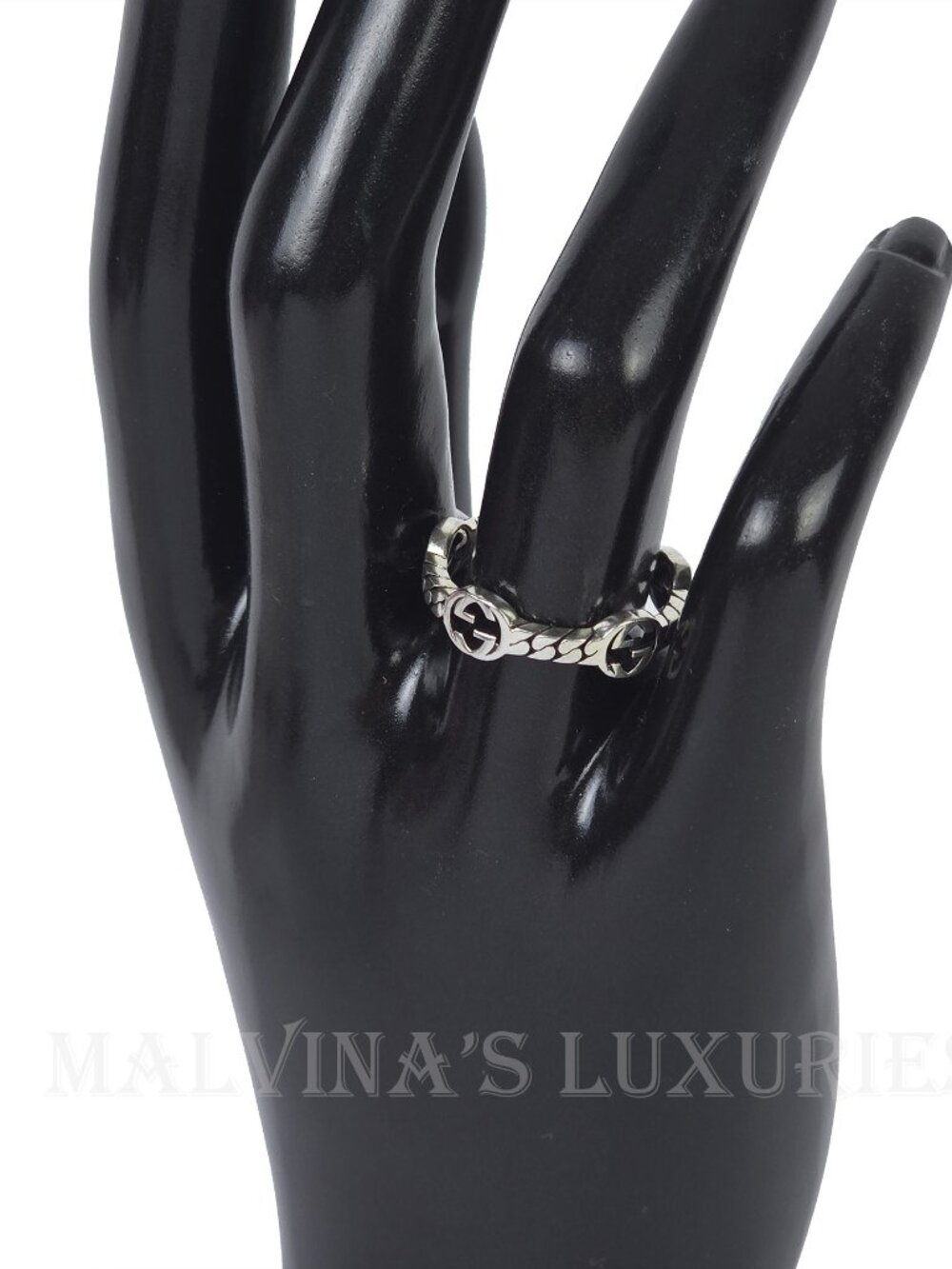 GUCCI RING STERLING SILVER GG LOGO MONOGRAM CHAIN BAND UNISEX sz 17 US 8 - Picture 9 of 16